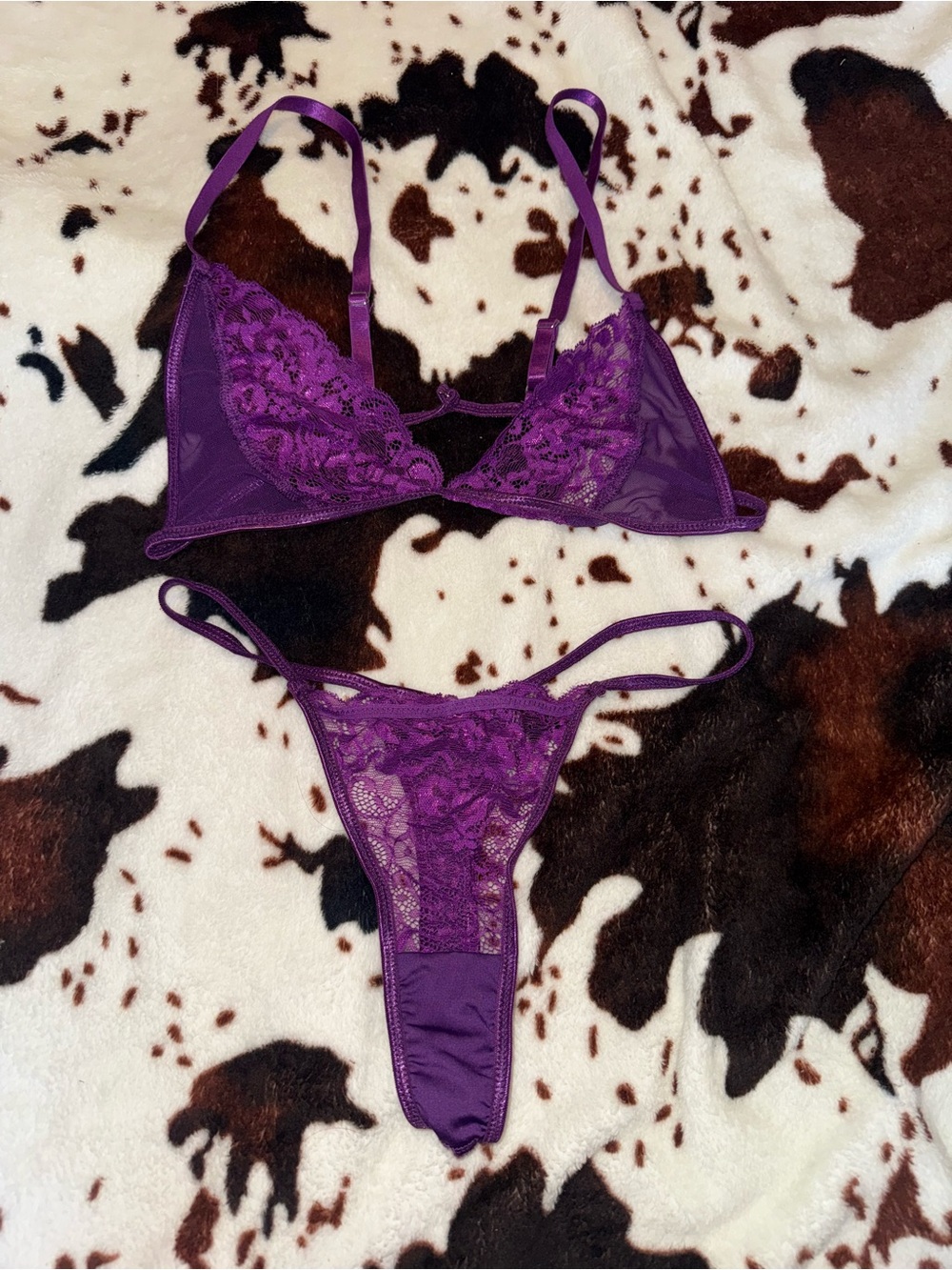 Lace Bralette & Thong Set in Purple - Women's Intimates